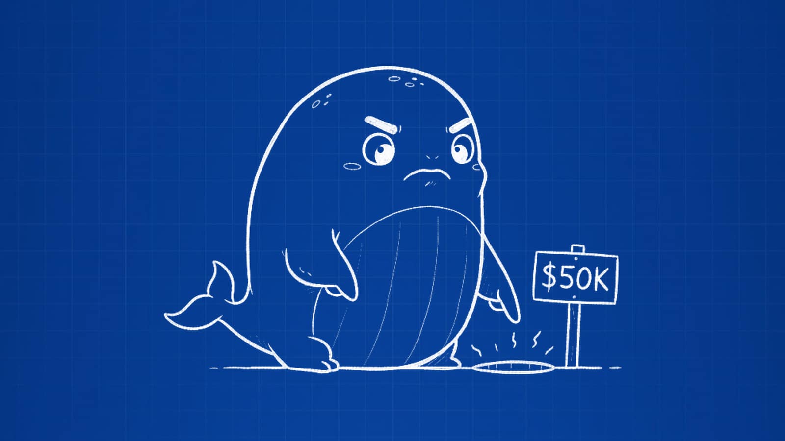 Cartoon whale pointing at a $50K hole - Web3 startup mistakes